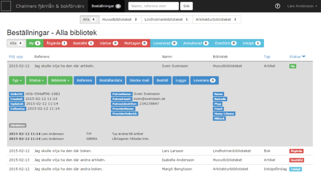 Skärmdump på fjärrlånesystemet Chillin.