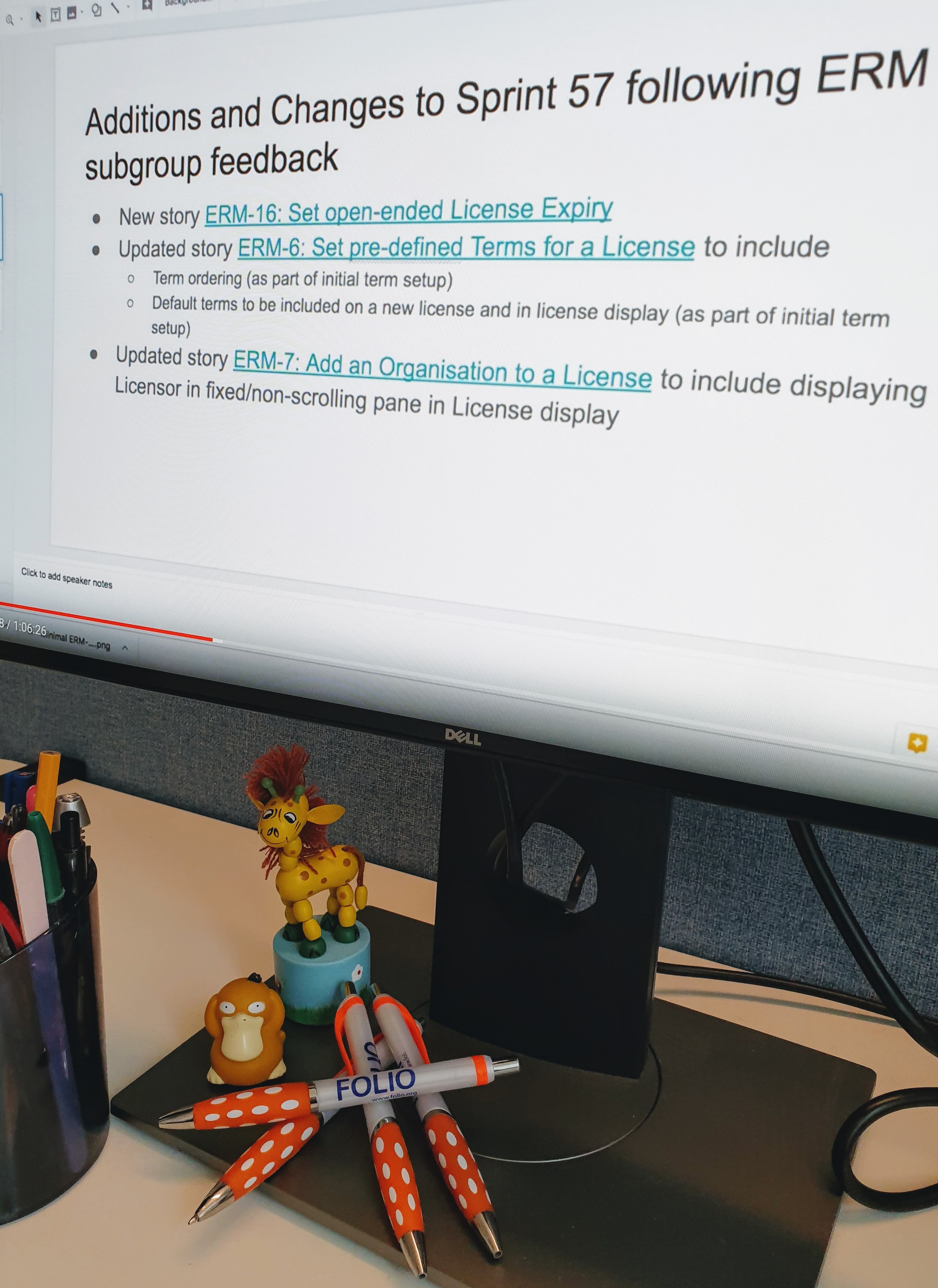 Computer screen showing web meeting text